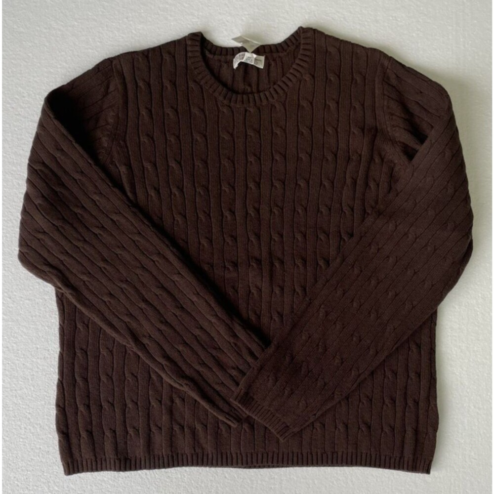 VTG St Johns Bay Womens PXL Knit Sweater NWT Brown Cable Knit Crewneck Pullover